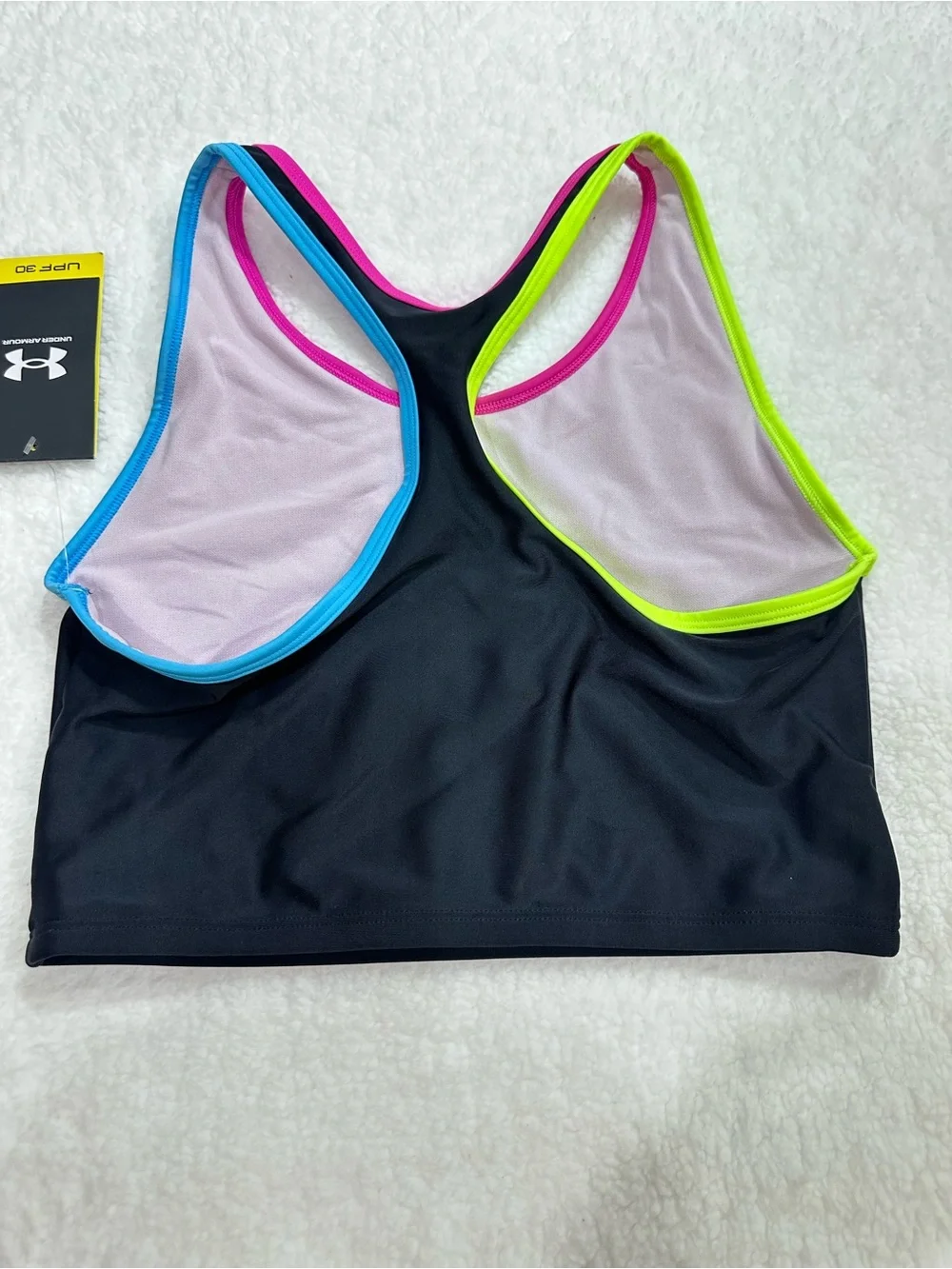 Girl’s Under Armour Black Two-Piece Swim Set with Neon Trim